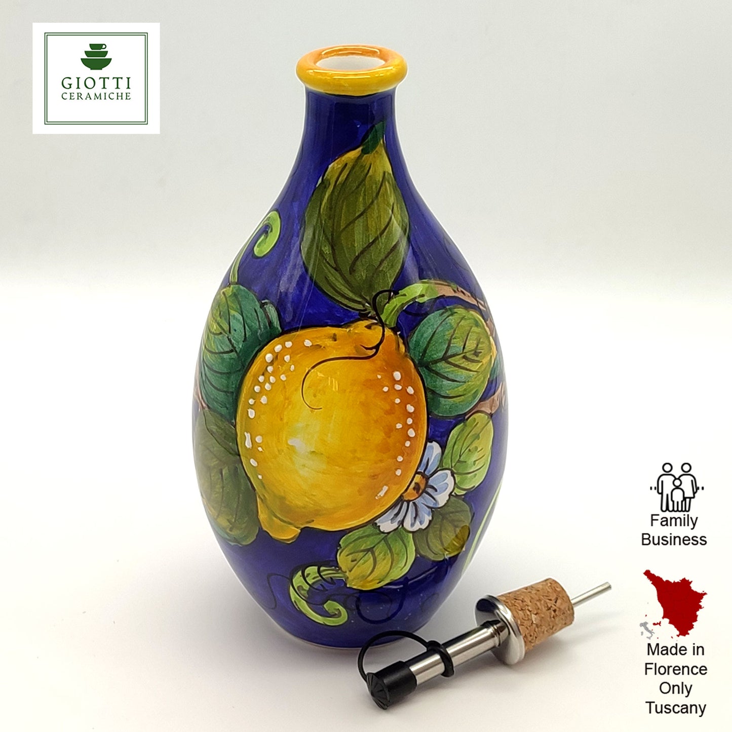 Lemons on Blue drop Oil Bottle