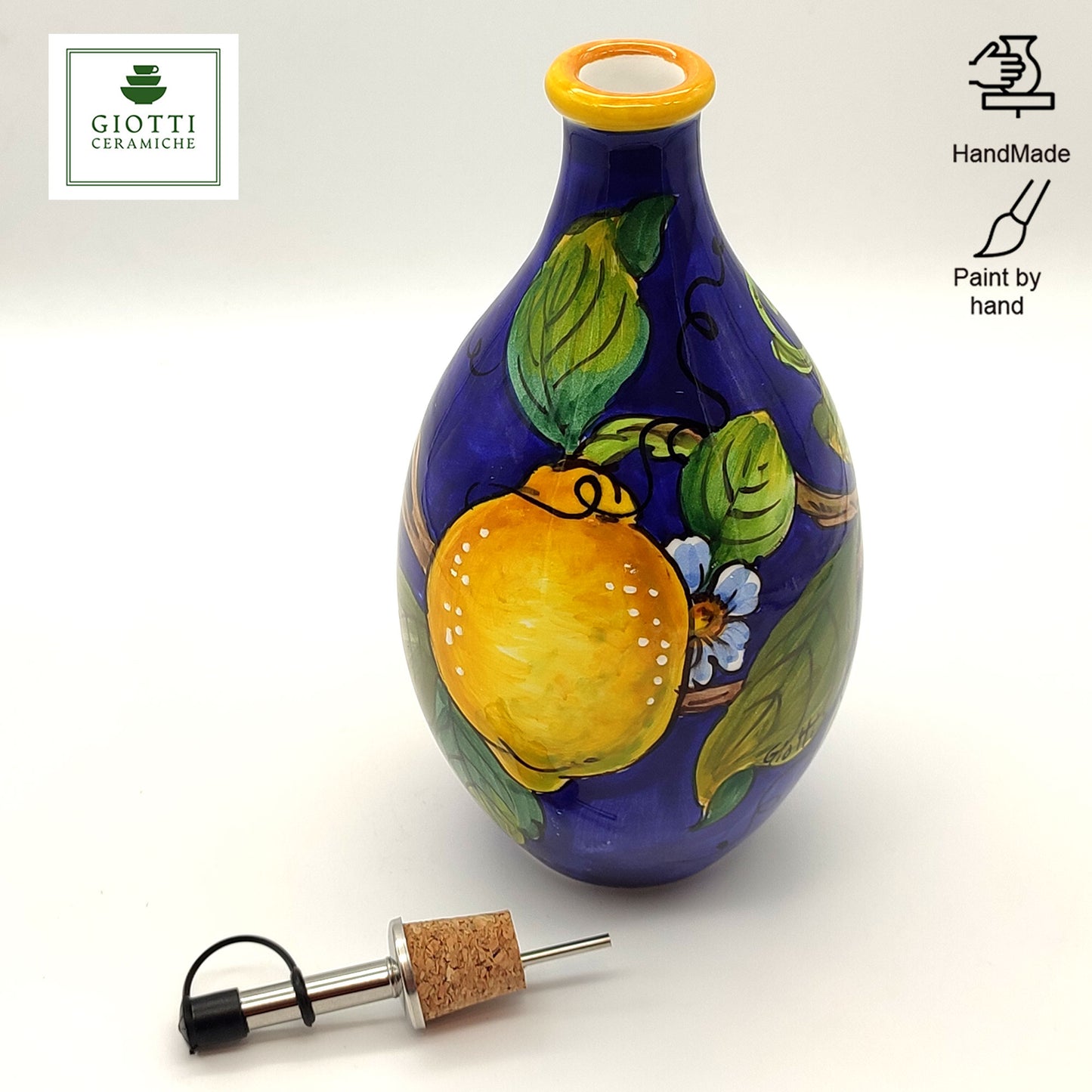Lemons on Blue drop Oil Bottle