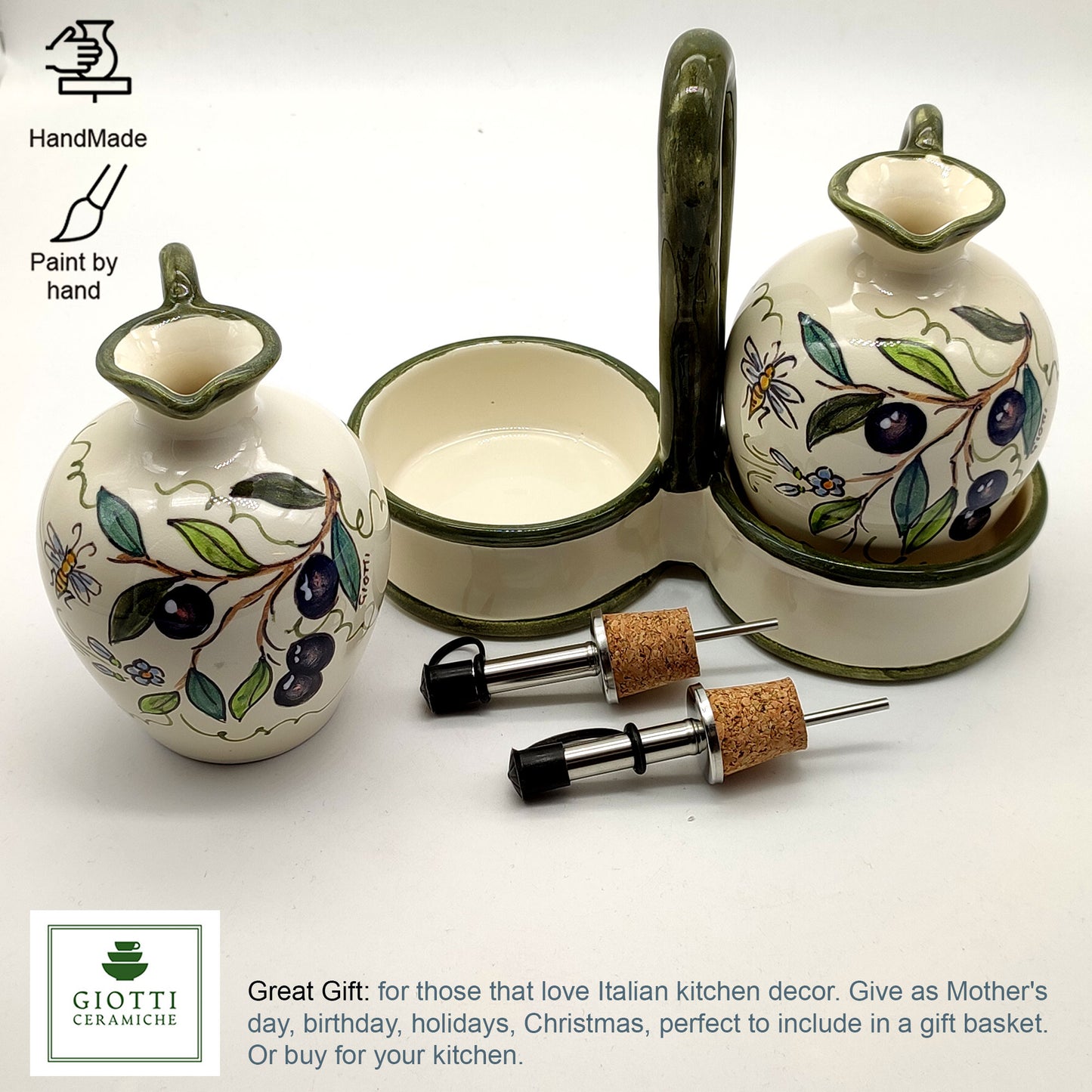 Olive Classic Hand-Painted Oil & Vinegar Cruet Set