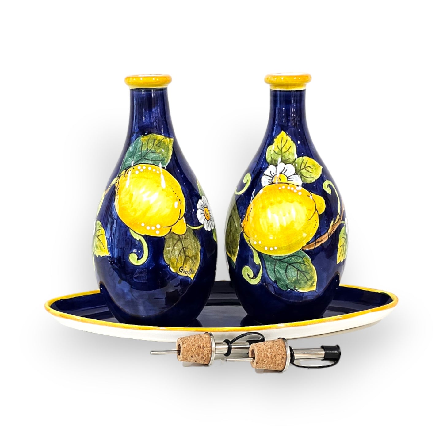 Lemons on Blu Oil and Vinigar Set