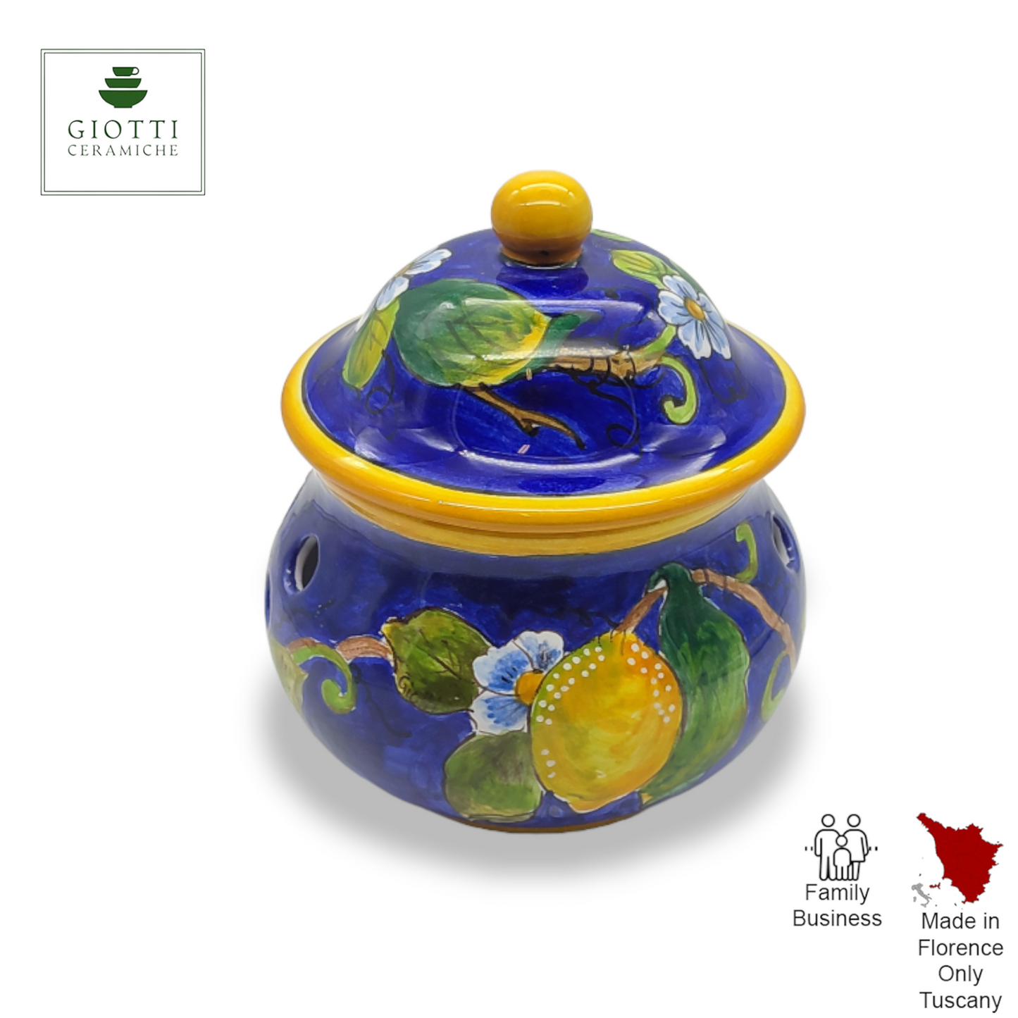 Lemons on Blue Garlic Jar with lid