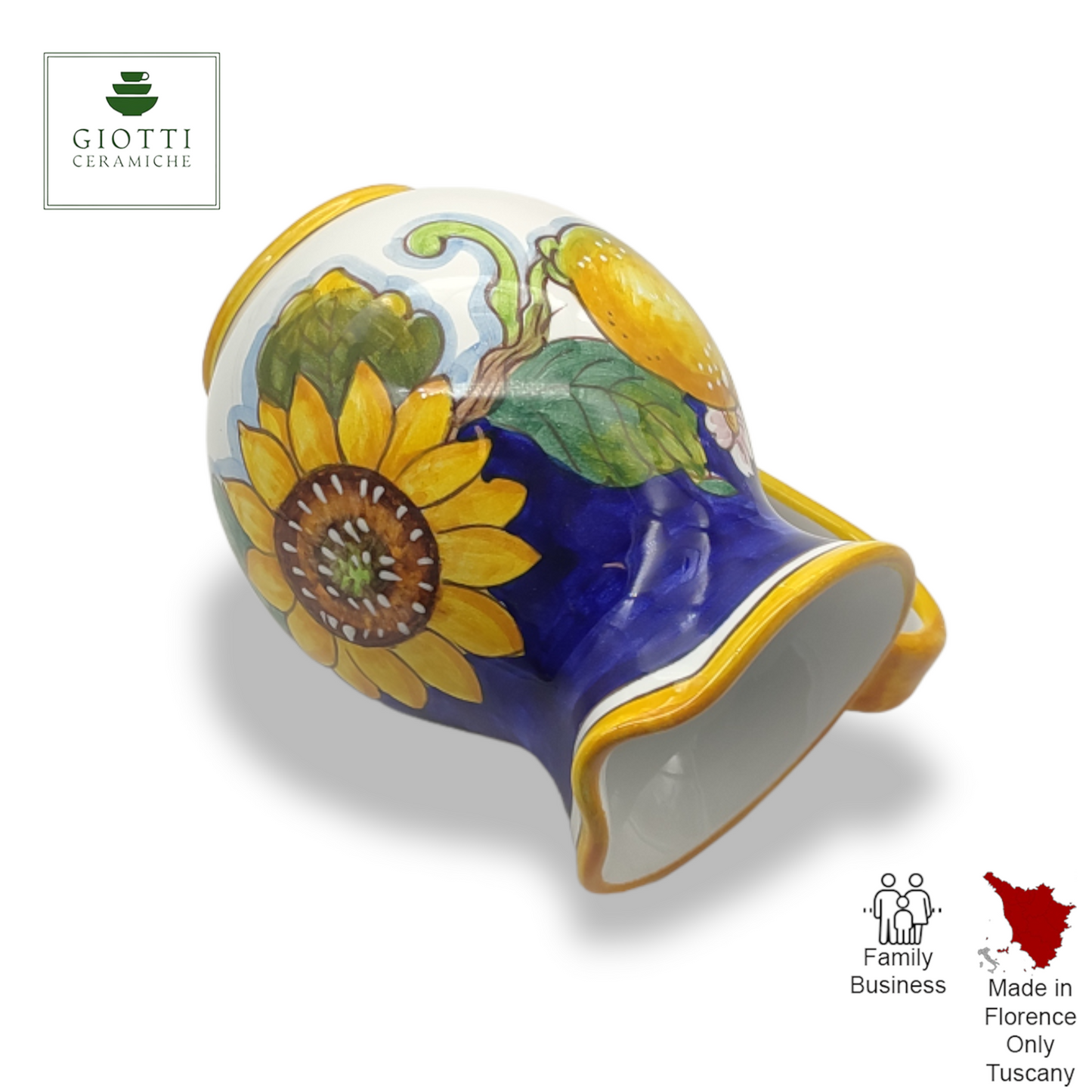 Tuscany SunFlower and Lemon Hand-Painted Italian Ceramic Water Pitcher – 0.5 Liter