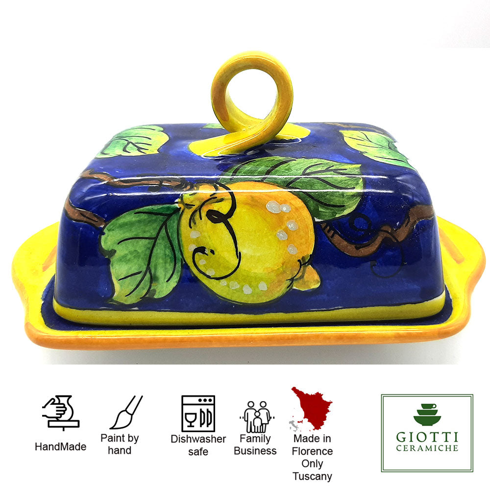 Lemons on Blue Butter Dish