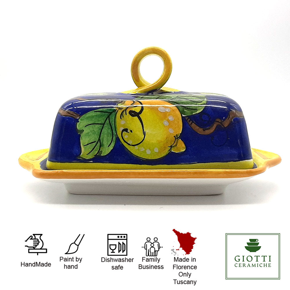 Lemons on Blue Butter Dish