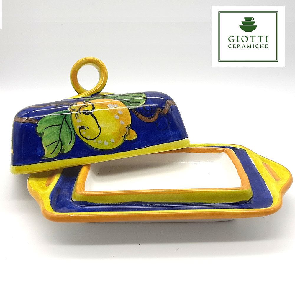 Lemons on Blue Butter Dish