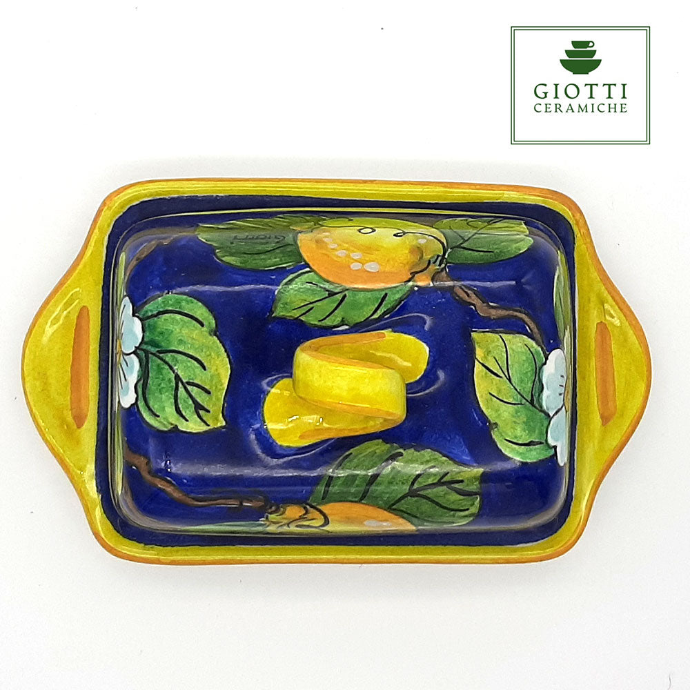 Lemons on Blue Butter Dish