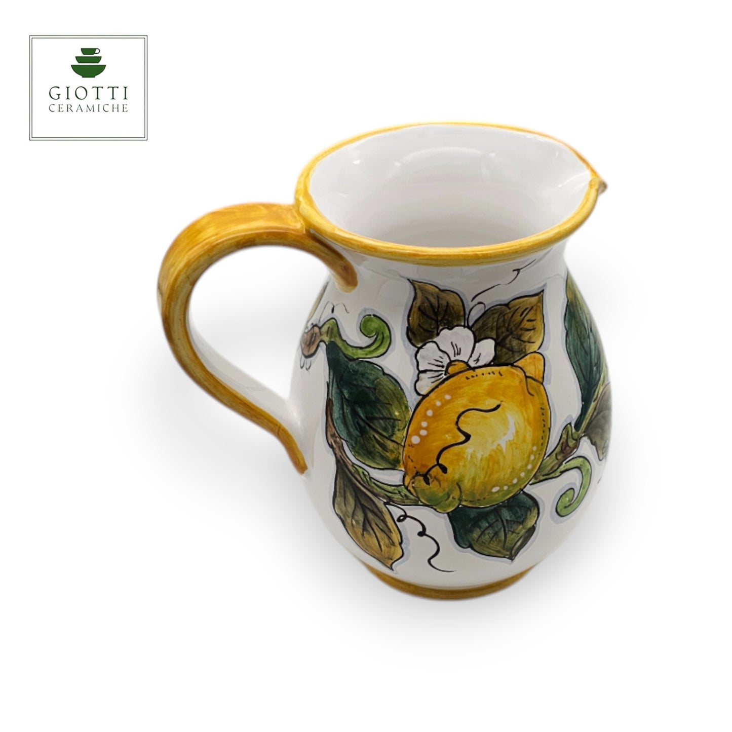 White Lemon Hand-Painted Italian Ceramic Water Pitcher – 1 Liter