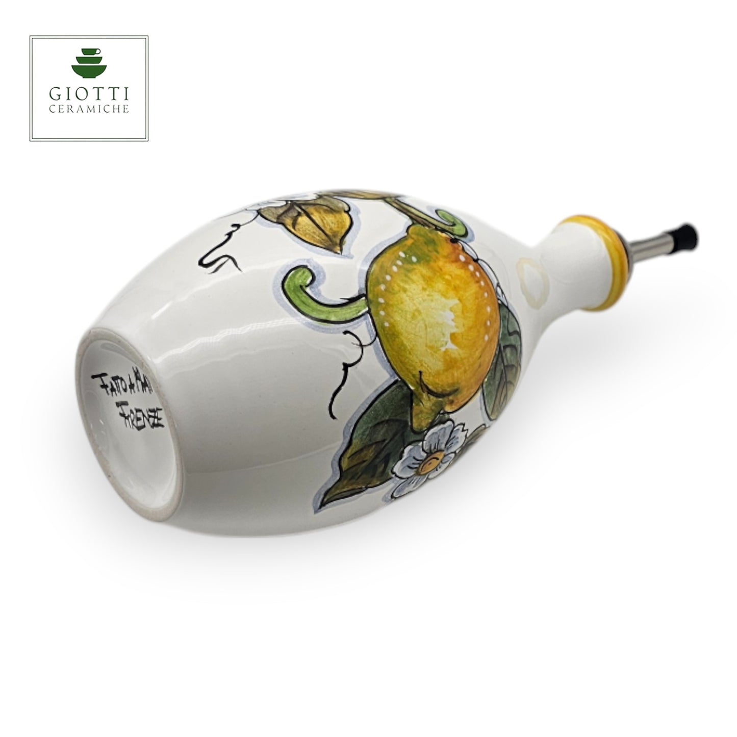 White Lemon Italian Ceramic Small Oil Cruet with Drip-Free Spout