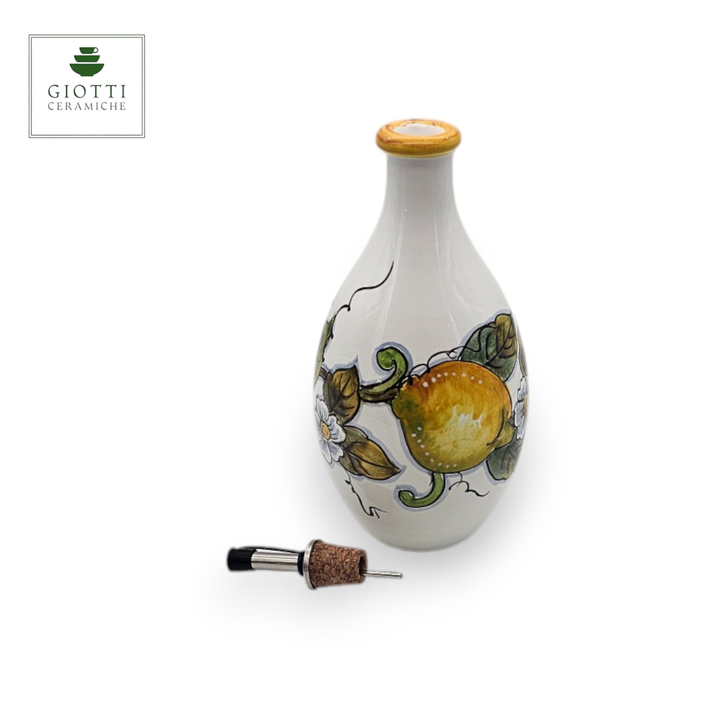 White Lemon Italian Ceramic Oil Cruet with Drip-Free Spout