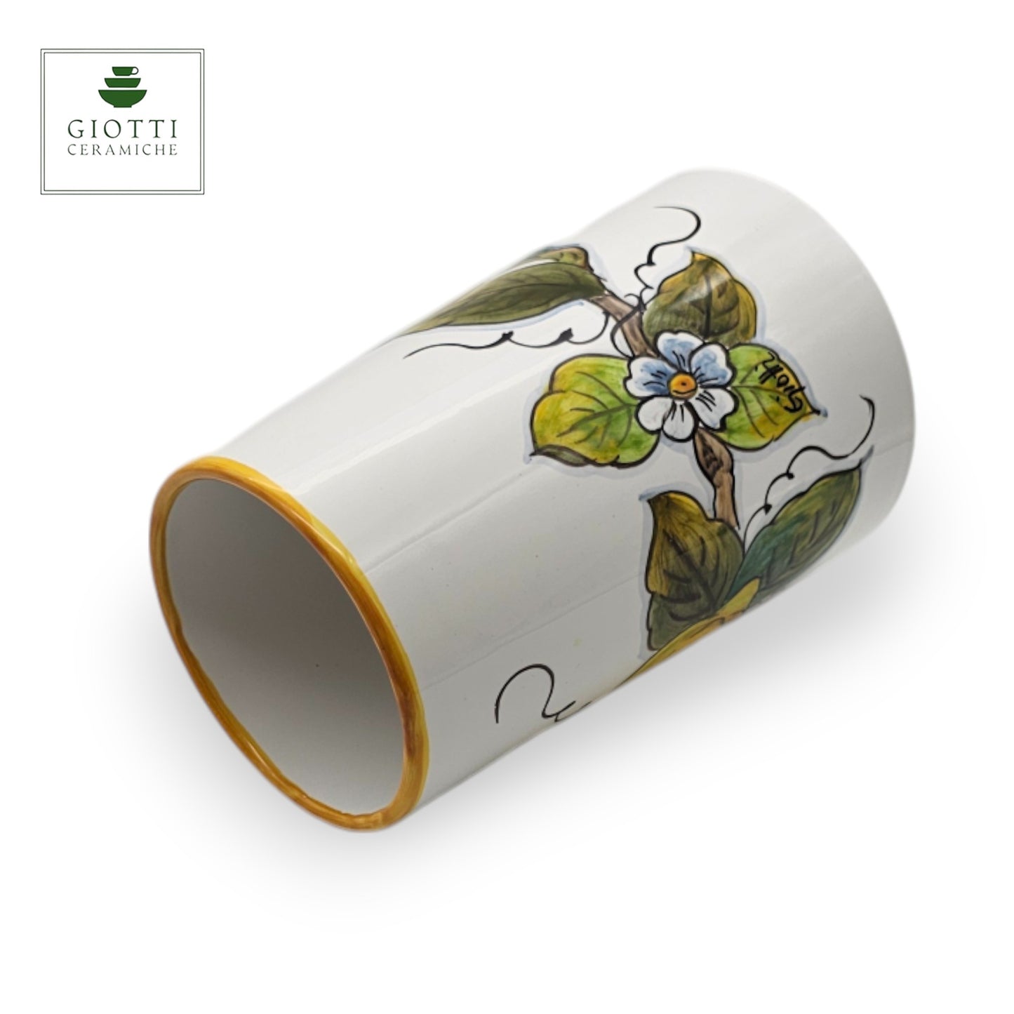 Lemon White Italian Ceramic Utensil Holder & Wine Cooler