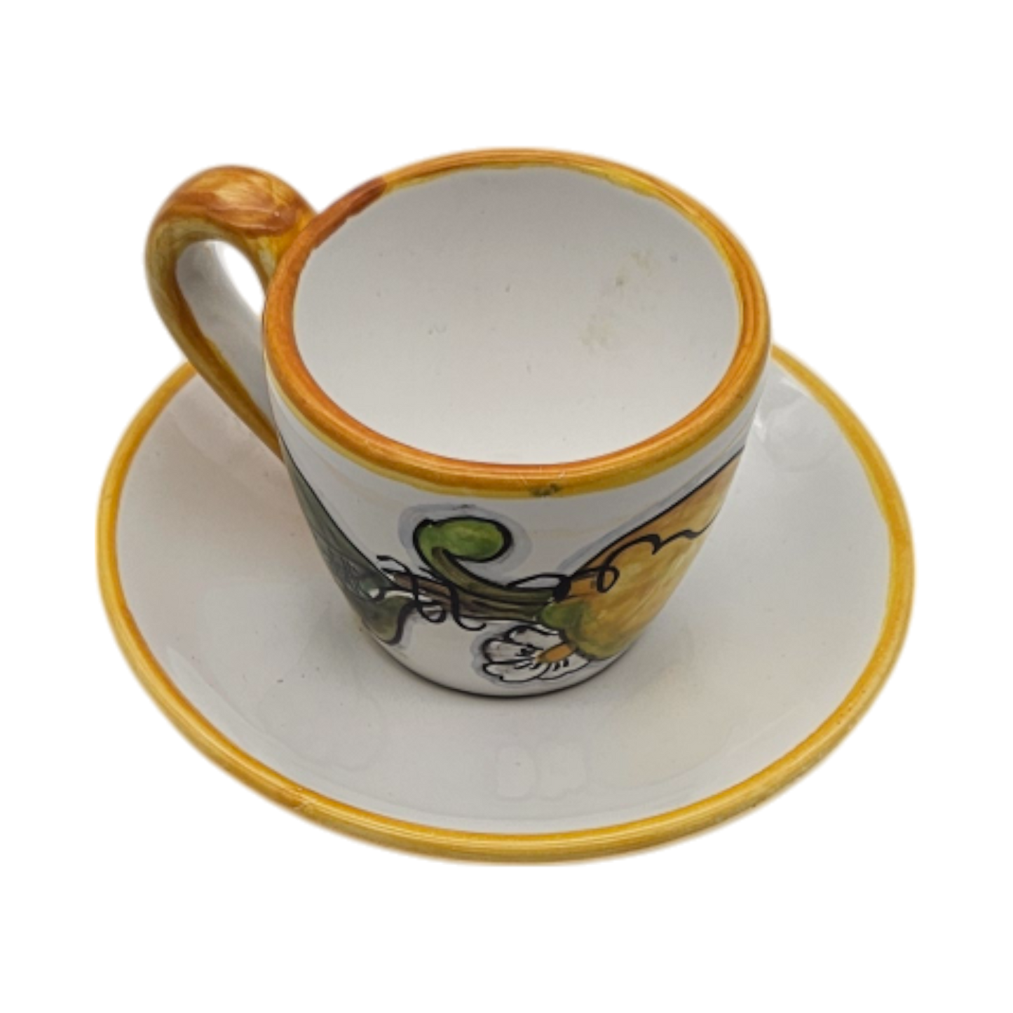 Lemon White Hand-Painted Italian Ceramic Espresso Cup & Saucer