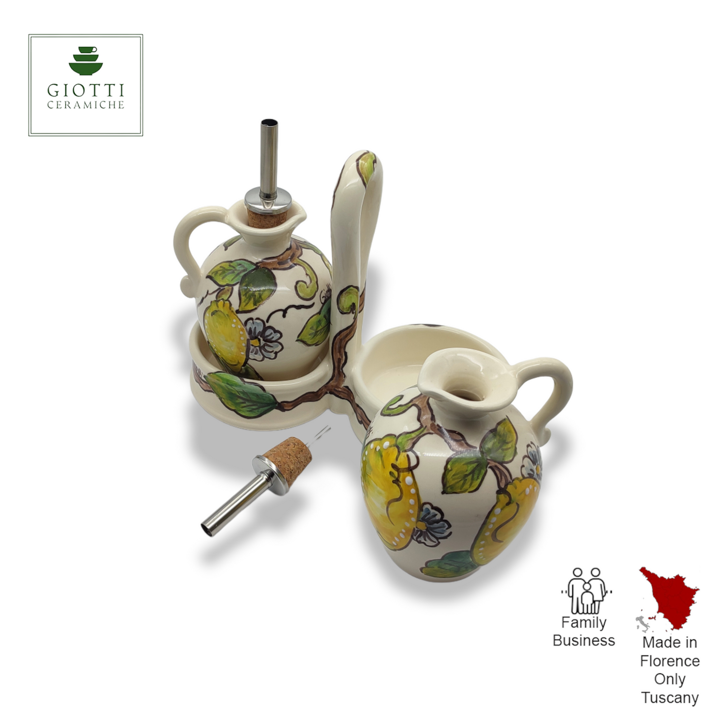 Lemon and Lemon Hand-Painted Oil & Vinegar Cruet Set