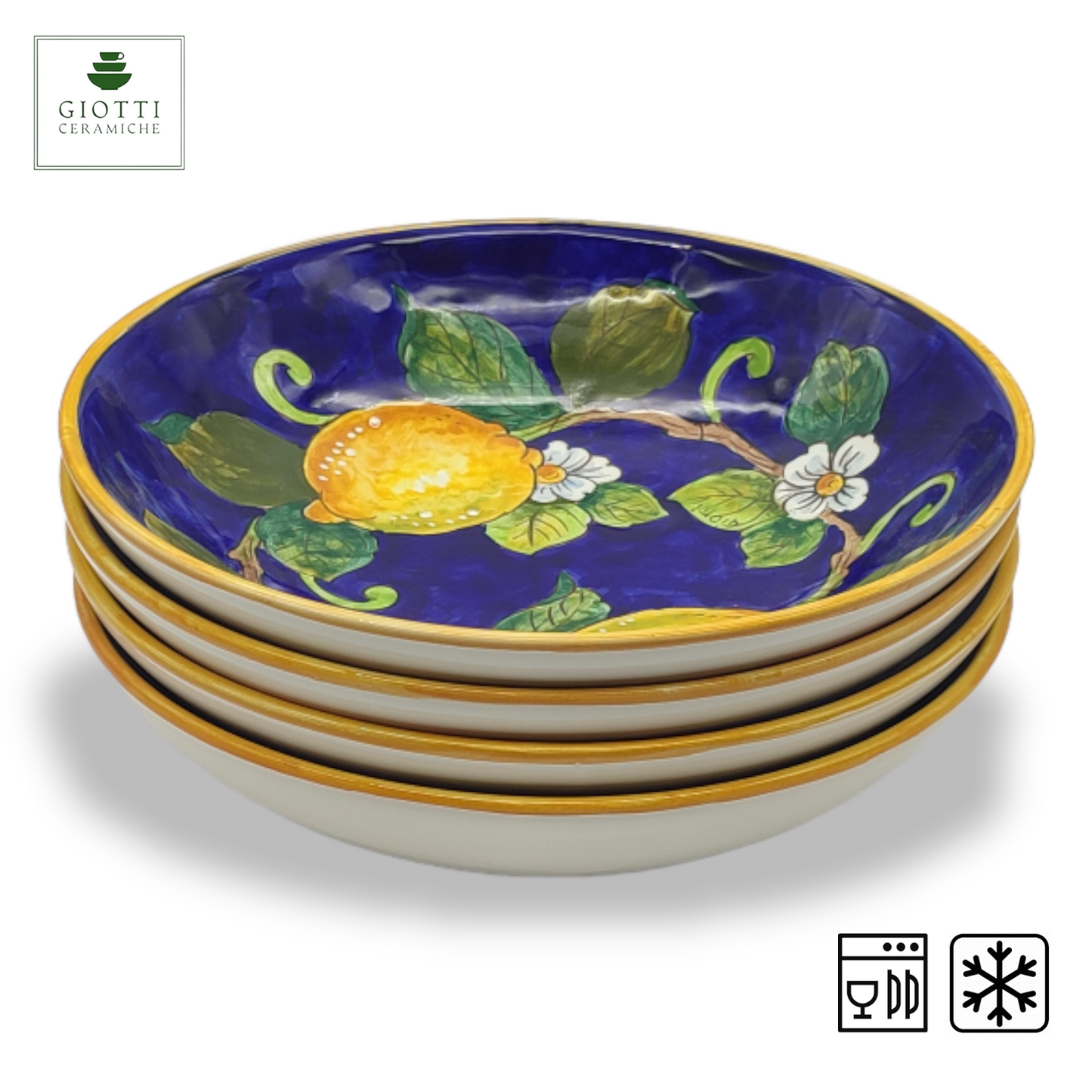 Lemons on Blue Pasta and Soup Bowl