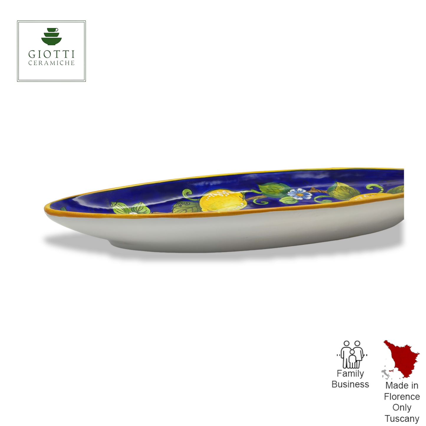 Lemons on Blue Oval Narrow Tray Long