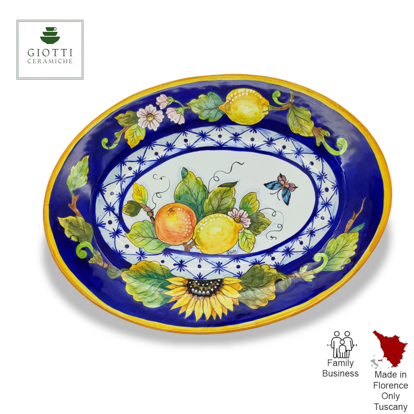 Monteriggioni Blue Sunflower Lemon and Orange Serving Tray