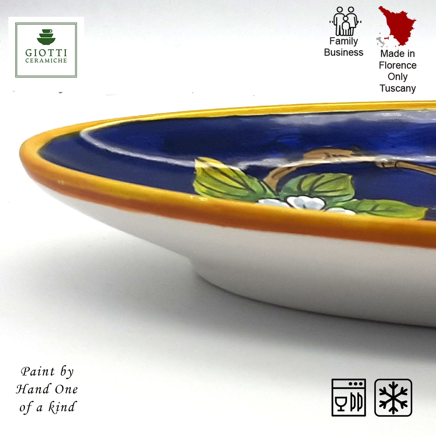 Lemons on Blue Oval Narrow Tray Medium