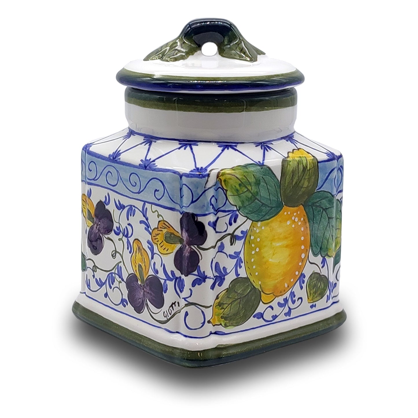 Elba Lemon Blue Curls Ceramic  Square Cookies Jar