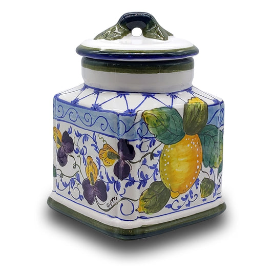 Elba Lemon Blue Curls Ceramic  Square Cookies Jar