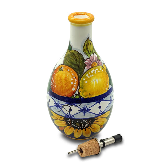 Monteriggioni Blue Sunflower Lemon and Orange Italian Ceramic Oil Cruet with Drip-Free Spout (Copy)