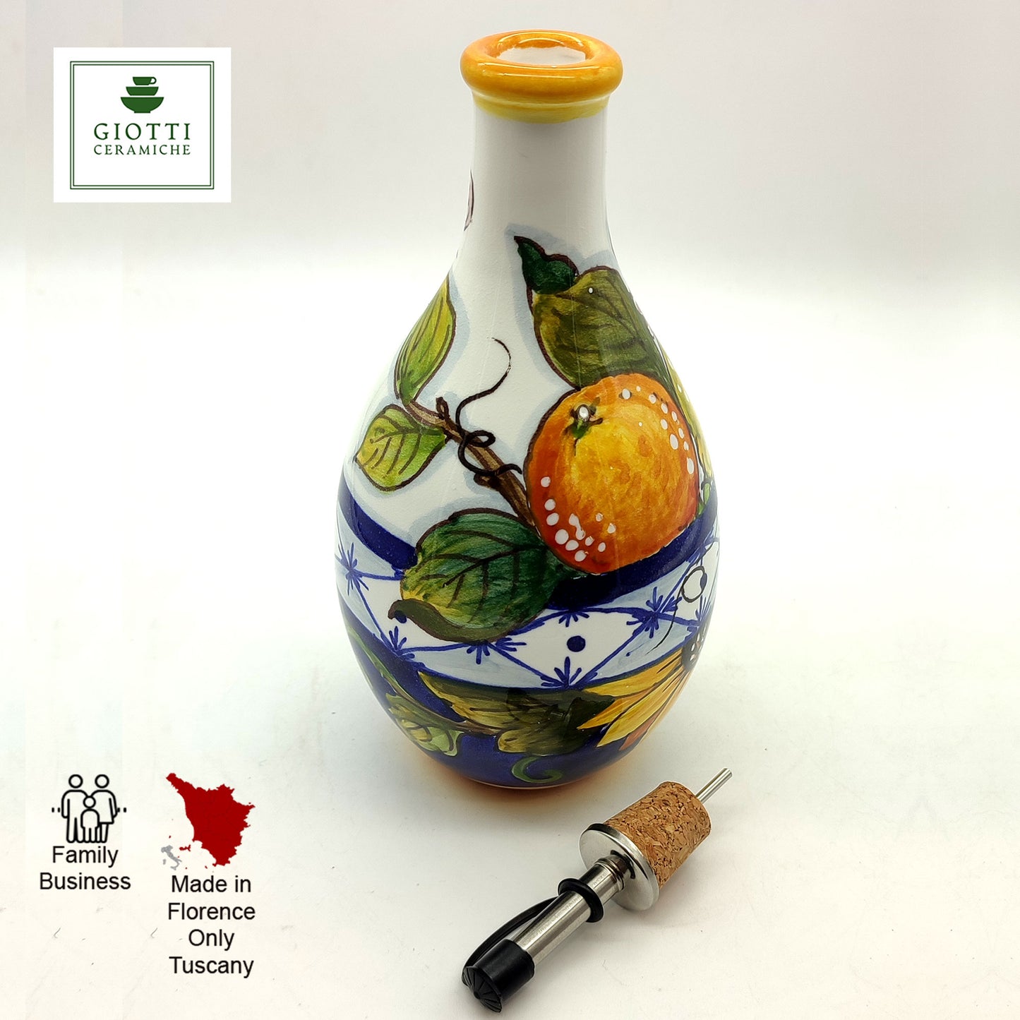Monteriggioni Blue Sunflower Lemon and Orange Italian Ceramic Oil Cruet with Drip-Free Spout (Copy)
