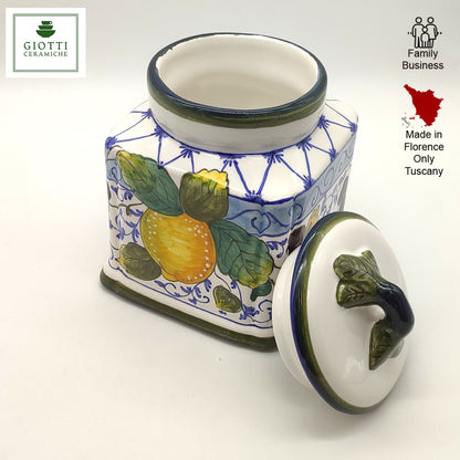 Elba Lemon Blue Curls Ceramic  Square Cookies Jar