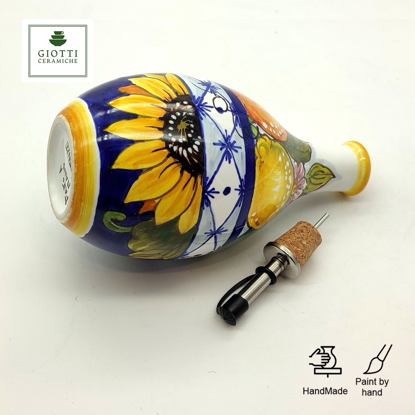 Monteriggioni Blue Sunflower Lemon and Orange Italian Ceramic Oil Cruet with Drip-Free Spout (Copy)