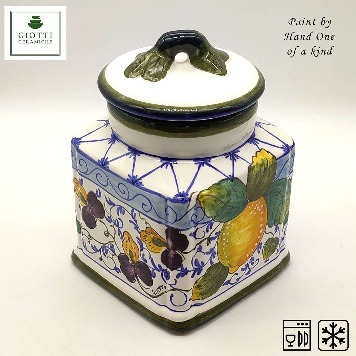 Elba Lemon Blue Curls Ceramic  Square Cookies Jar