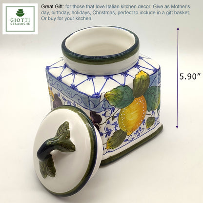 Elba Lemon Blue Curls Ceramic  Square Cookies Jar
