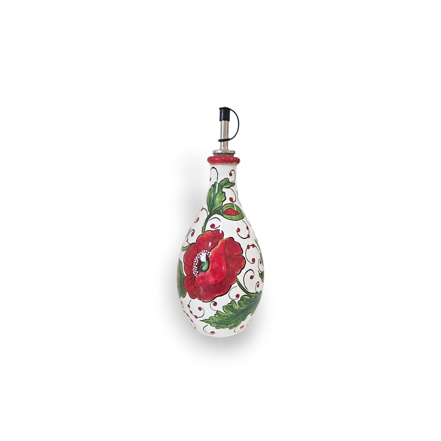 Val D'Orcia Poppies Italian Ceramic Small Oil Cruet with Drip-Free Spout