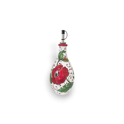 Val D'Orcia Poppies Italian Ceramic Small Oil Cruet with Drip-Free Spout