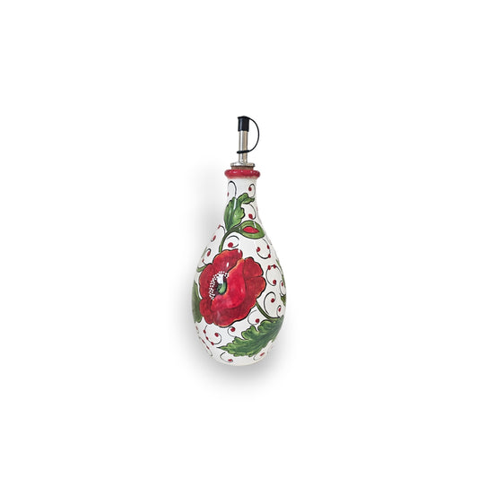 Val D'Orcia Poppies Italian Ceramic Small Oil Cruet with Drip-Free Spout