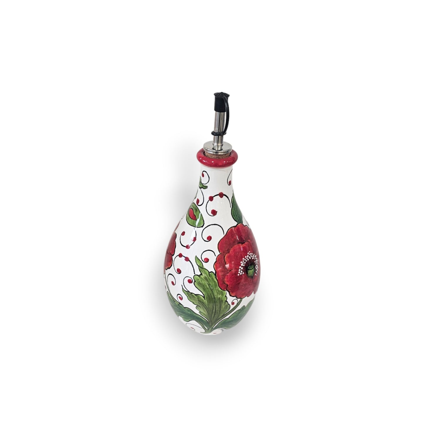 Val D'Orcia Poppies Italian Ceramic Small Oil Cruet with Drip-Free Spout
