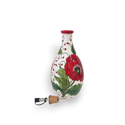 Val D'Orcia Poppies Italian Ceramic Small Oil Cruet with Drip-Free Spout