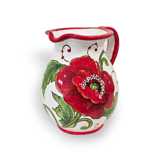 Val D'Orcia Poppies Hand-Painted Italian Ceramic Water Pitcher – 0.5 Liter