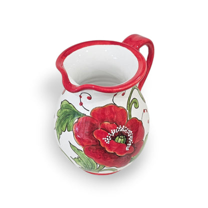 Val D'Orcia Poppies Hand-Painted Italian Ceramic Water Pitcher – 0.5 Liter