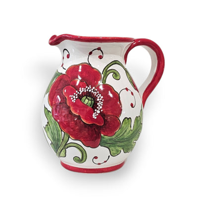 Val D'Orcia Poppies Hand-Painted Italian Ceramic Water Pitcher – 0.5 Liter