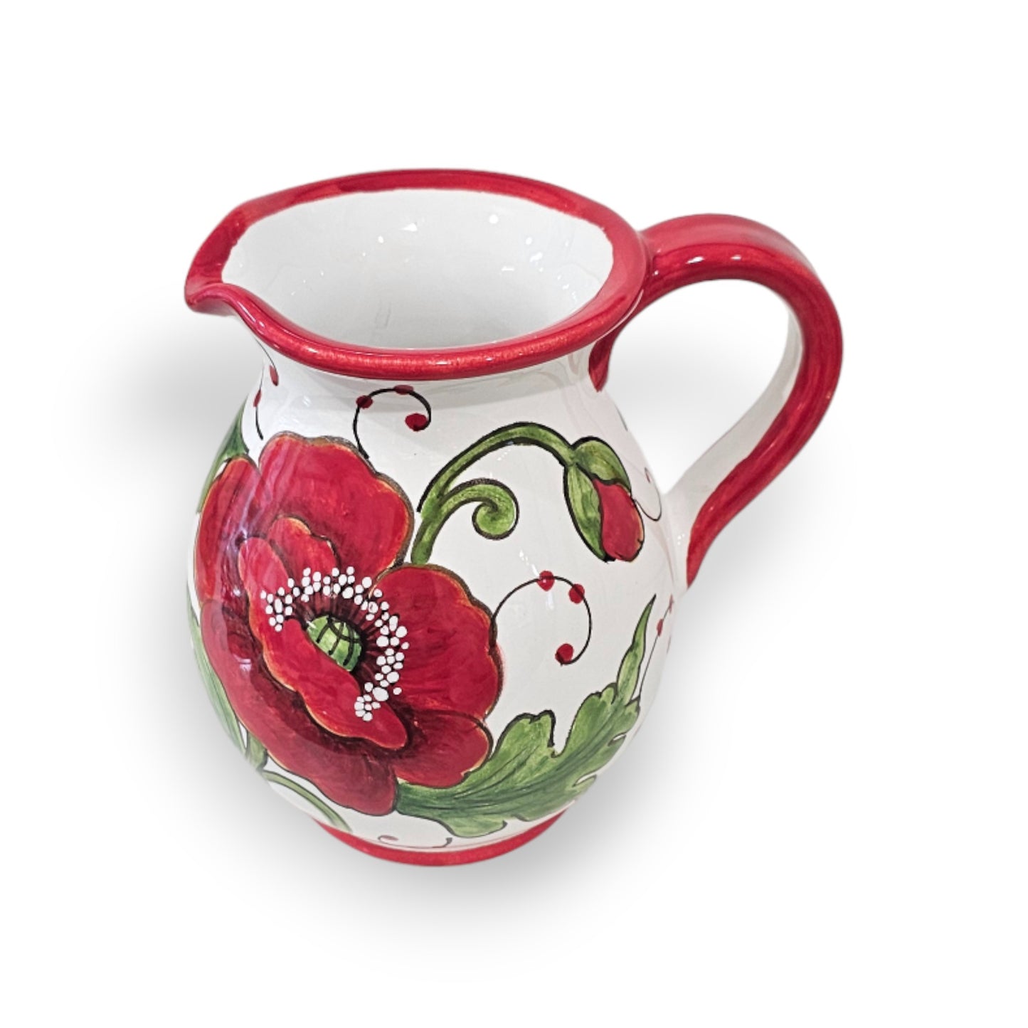 Val D'Orcia Poppies Hand-Painted Italian Ceramic Water Pitcher – 0.5 Liter