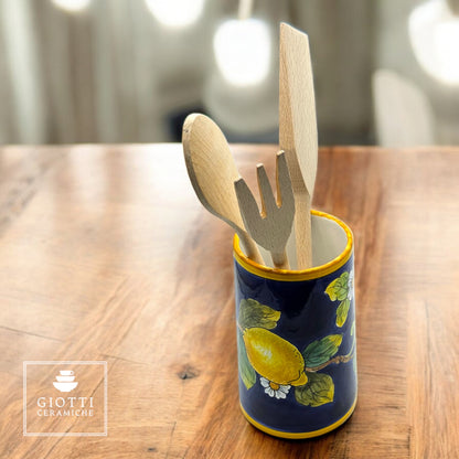 Lemons on Blue Utensil Holder