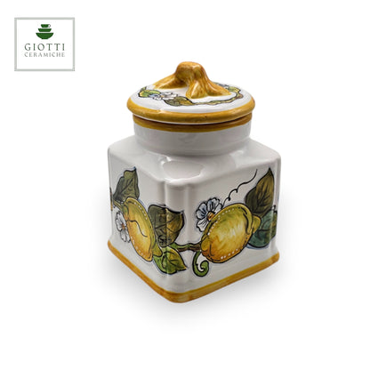 Lemon White Hand-Painted  Ceramic  Square Cookies Jar