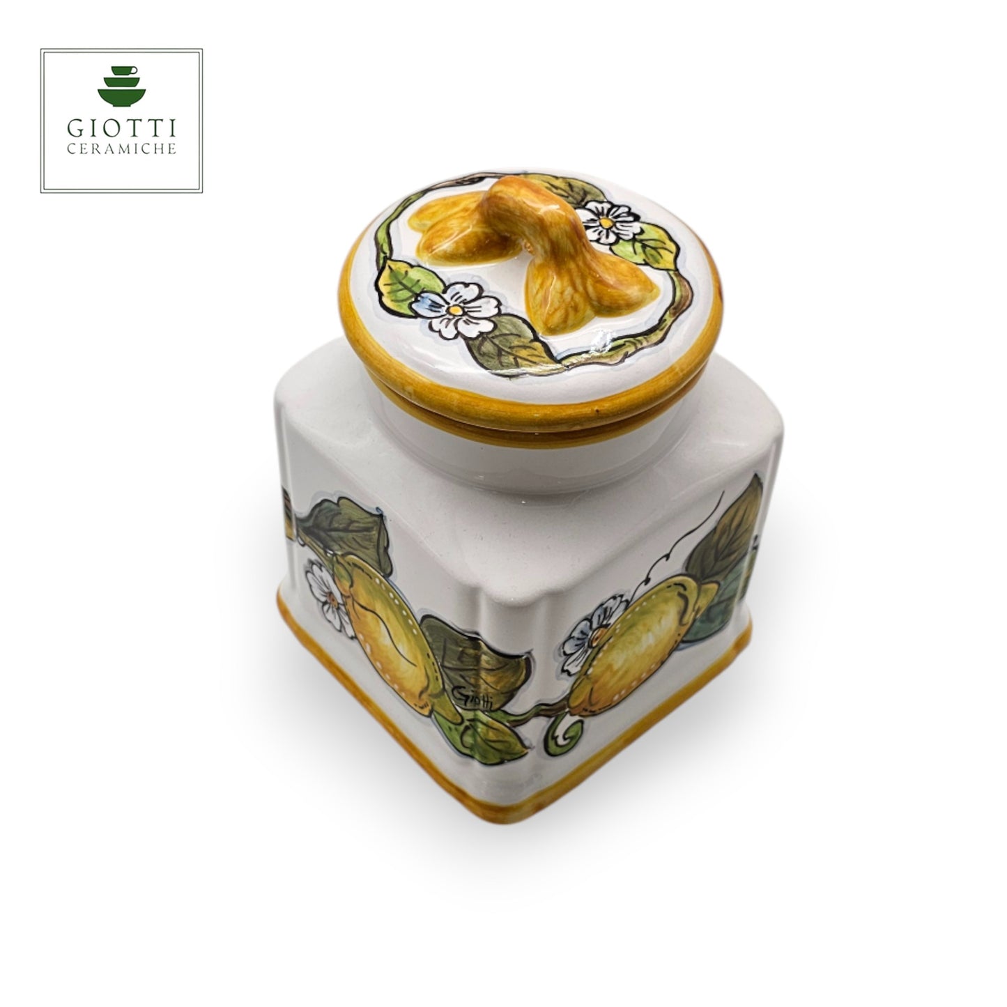Lemon White Hand-Painted  Ceramic  Square Cookies Jar