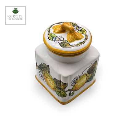 Lemon White Hand-Painted  Ceramic  Square Cookies Jar