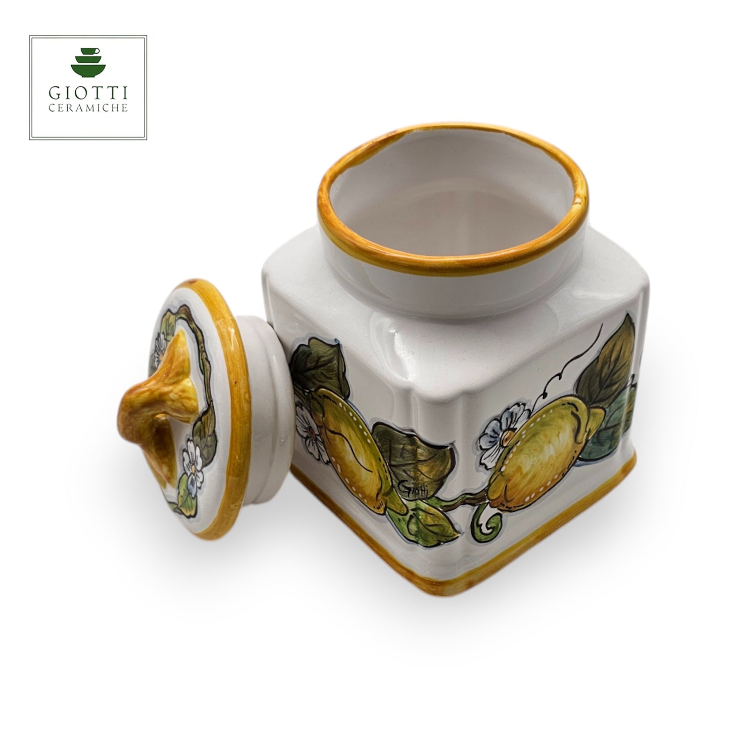 Lemon White Hand-Painted  Ceramic  Square Cookies Jar