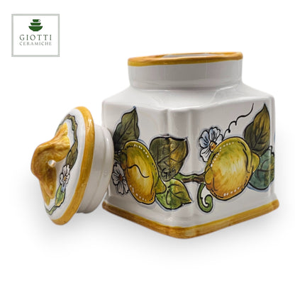 Lemon White Hand-Painted  Ceramic  Square Cookies Jar