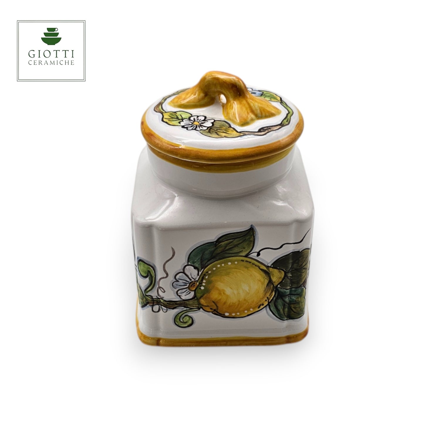 Lemon White Hand-Painted  Ceramic  Square Cookies Jar