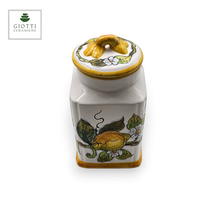 Lemon White Hand-Painted  Ceramic Tall Square Cookies Jar