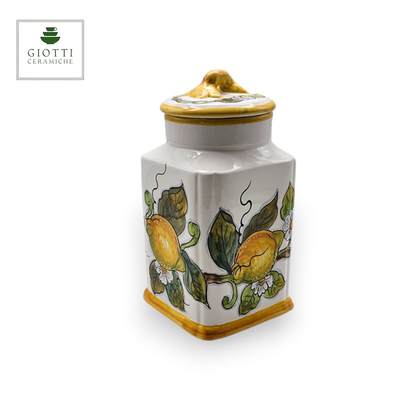 Lemon White Hand-Painted  Ceramic Tall Square Cookies Jar