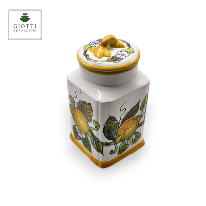 Lemon White Hand-Painted  Ceramic Tall Square Cookies Jar