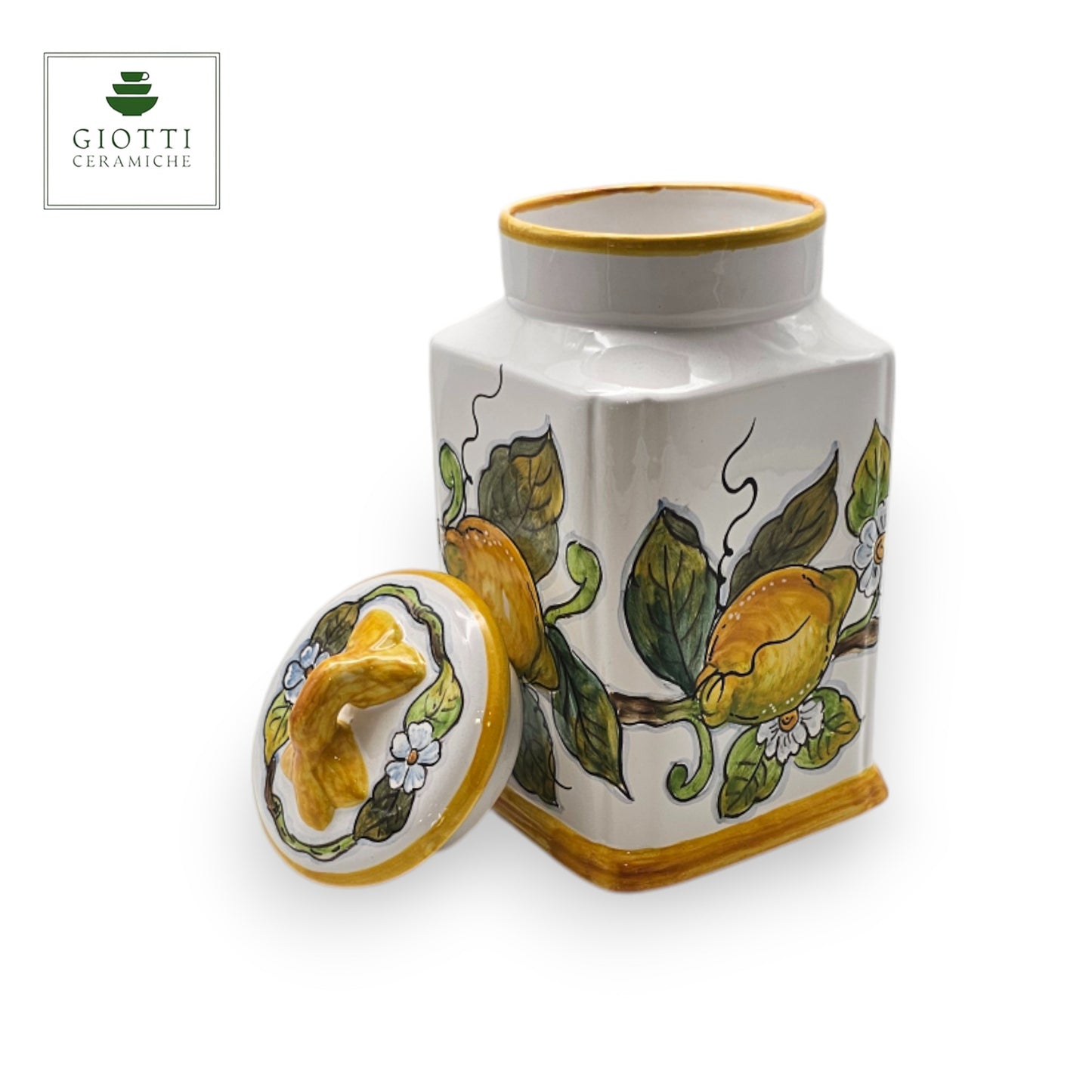 Lemon White Hand-Painted  Ceramic Tall Square Cookies Jar