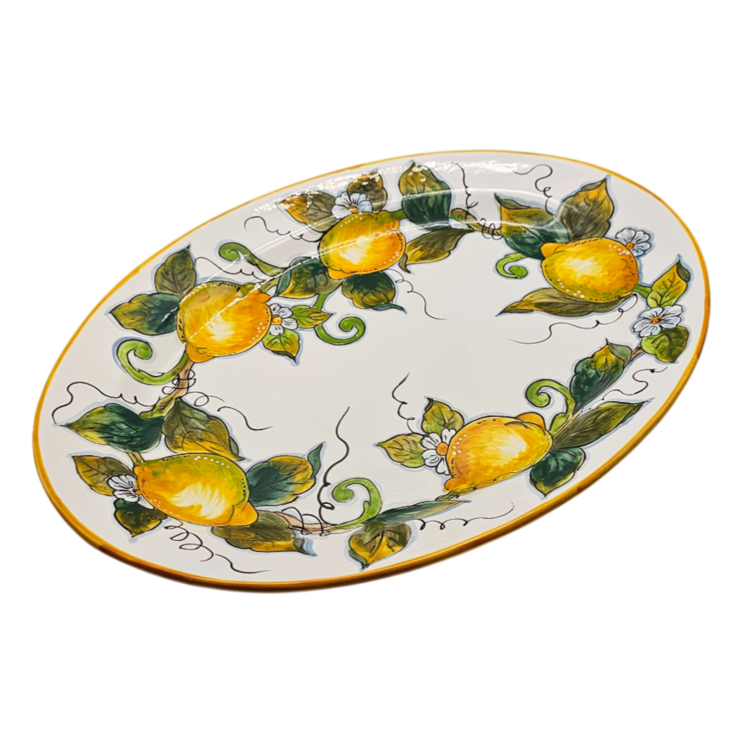 Lemon White Oval Big Size Serving Tray