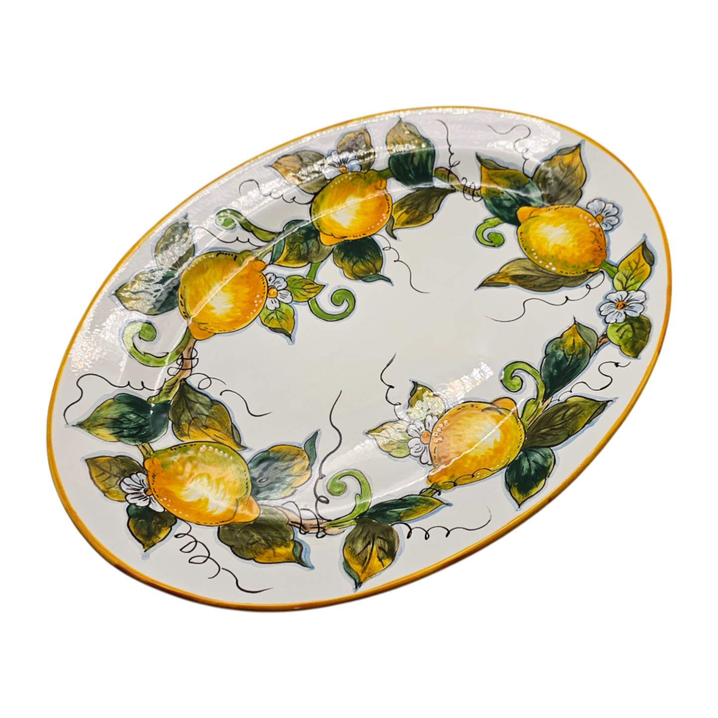 Lemon White Oval Big Size Serving Tray